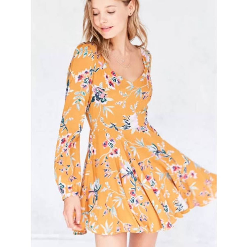 Urban Outfitters Ecote Mustard Floral Long sleeve dress - Picture 1 of 4